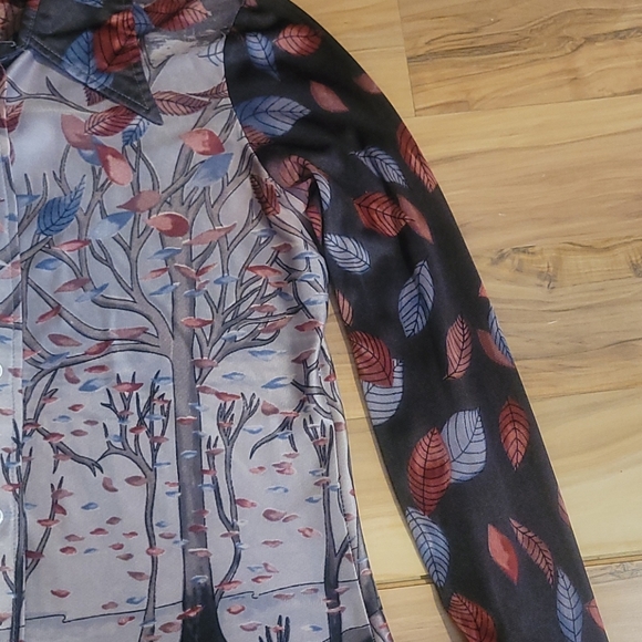 VTG 70s Disco Leisure Novelty Print Blouse Top Shirt Medium Fairy Eclectic Artsy - Picture 5 of 9